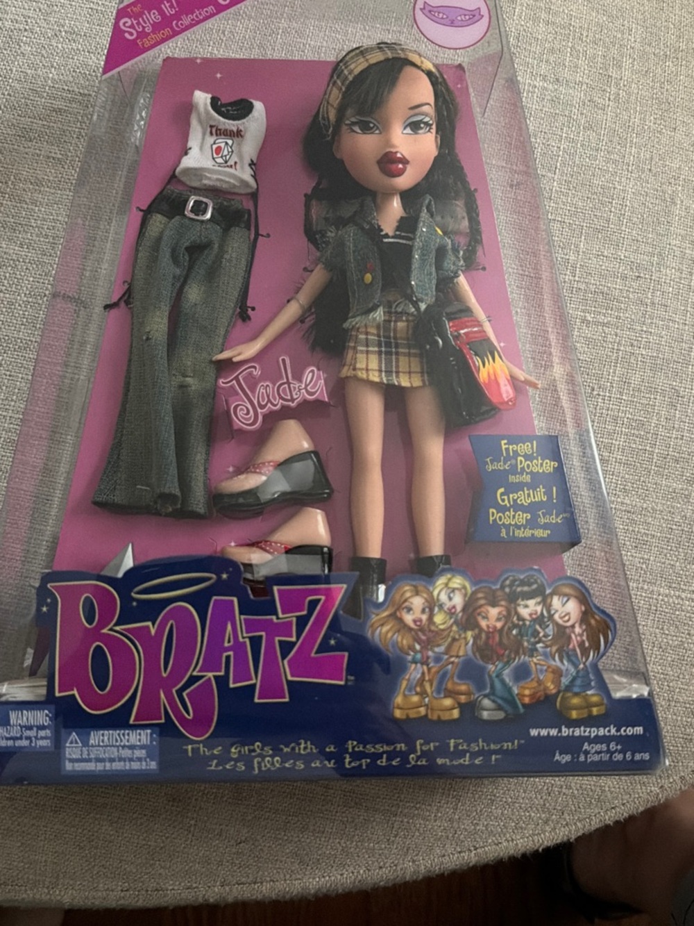 RARE! NIB 2003 Jade Bratz Fashion Doll - Black Hair, Yellow Plaid Outfit